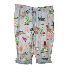 Nick & Nora Capri Pajama Pants Scuba Monkey Lobster Red Blue Loungewear Size XL